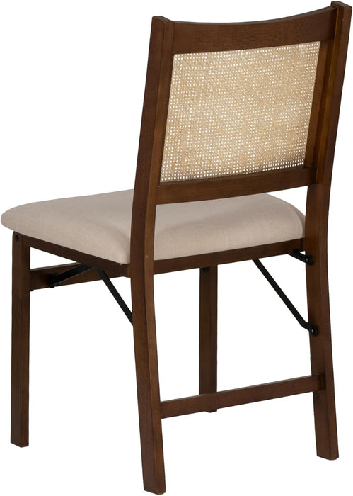 Kasi Brown and Natural Rattan Cane Fully Assembled Foldable Wooden Dining Side Chair