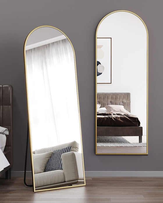 Floor Mirror, Full Length Mirror with Stand, Arched Wall Mirror, Gold Floor Mirror Freestanding, Wall Mounted Mirror for Bedroom Living Room, Gold