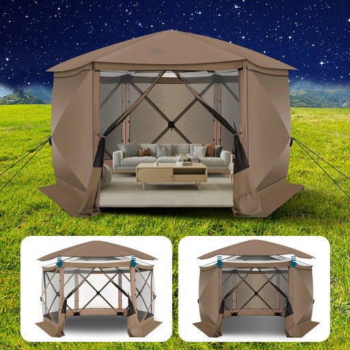 Pop up Gazebo Screen Tent Screen House for Camping,12X12 Starry Sky Gazebo with Removable Roof, Outdoor Screened Gazebo with Sidewalls, Portable Hub Tent with Carry Bag and Ground Stakes,Brown