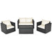 4 Pieces Patio Rattan Conversation Set with Padded Cushions