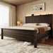 Queen Size Bed Frame with Tall Headboard, Mid Century Modern Wood Platform Bed with Charging Ports and LED Lights, Solid Wood Slat Support, No Box Spring Needed, Easy Assembly, Walnut Brown
