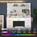 44" Vanity Desk with 38" Large Mirror and 9 LED Lights & Glass Top and Power Outlet, Makeup Vanity Set with 7 Drawers & Chair and RGB Ambient Light, Dressing Table for Bedroom, Modern White