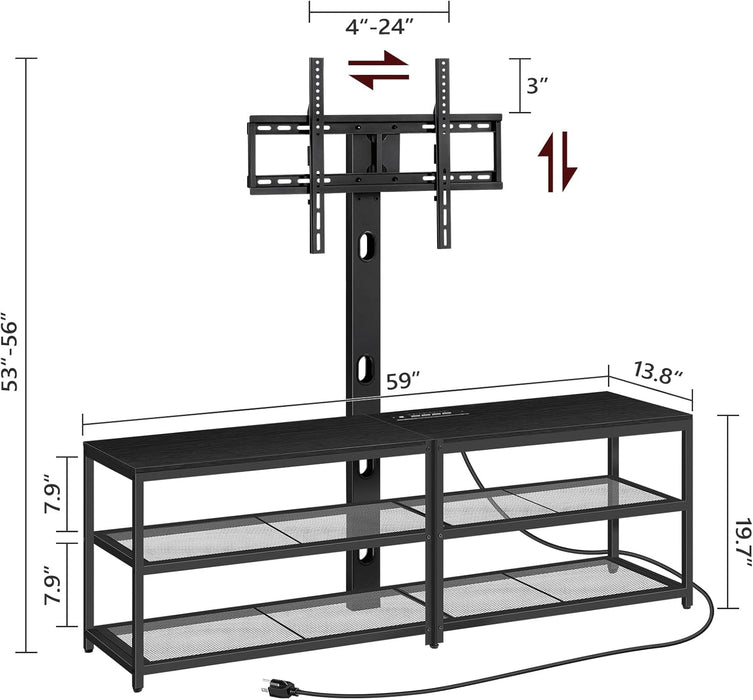 59" TV Stand with Mount and 4 Power Outlets, Entertainment Center Media Console, Swivel TV Stand Mount up to 75 Inch Tvs, Height Adjustable, Metal Frame for Living Room, Bedroom TVBK35E01