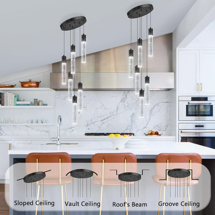 Crystal Pendant Lighting Black 6000K Ceiling Fixture