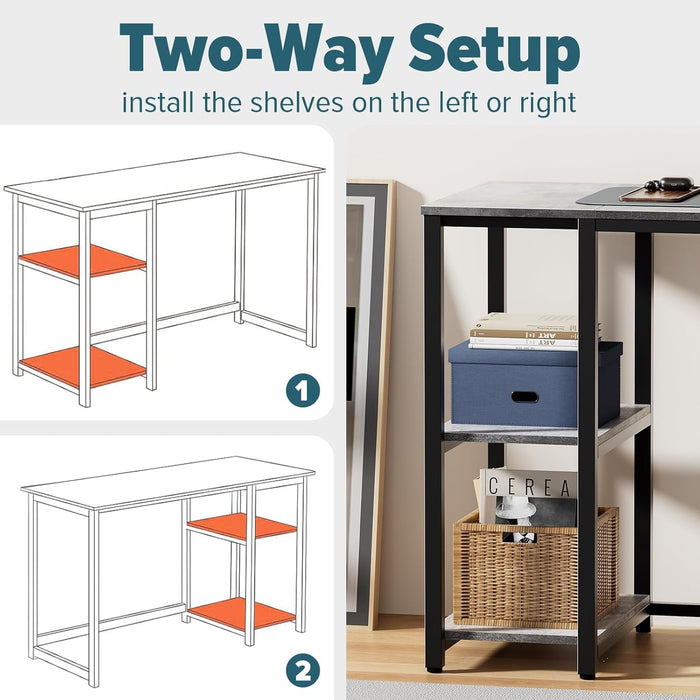 Computer Desk 40 Inches with 2-Tier Shelves Sturdy Home Office Desk with Large Storage Space Modern Gaming Desk Study Writing Laptop Table, Gray Desk
