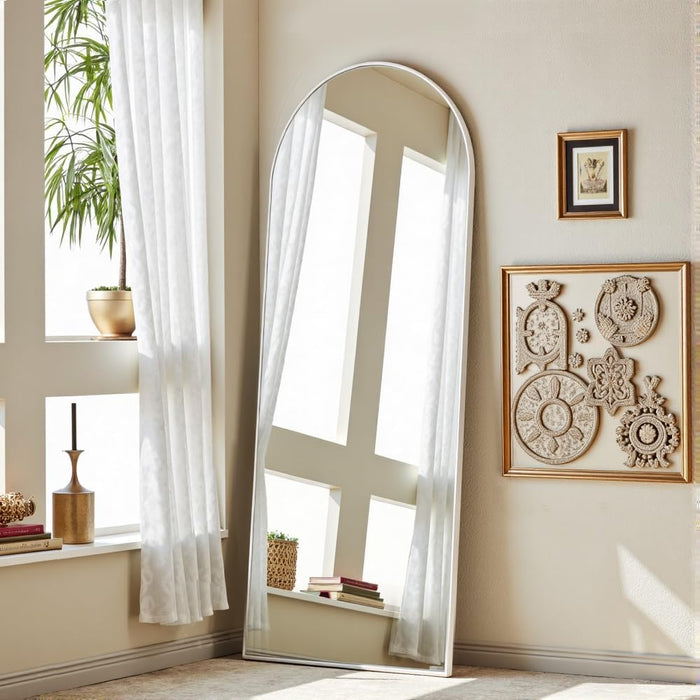 Floor Full Length Mirror, 56"X20" Arched Full Body Mirror, Hanging or Leaning, Standing, Wall Mounted with Aluminum Frame for Bedroom Living Room, White