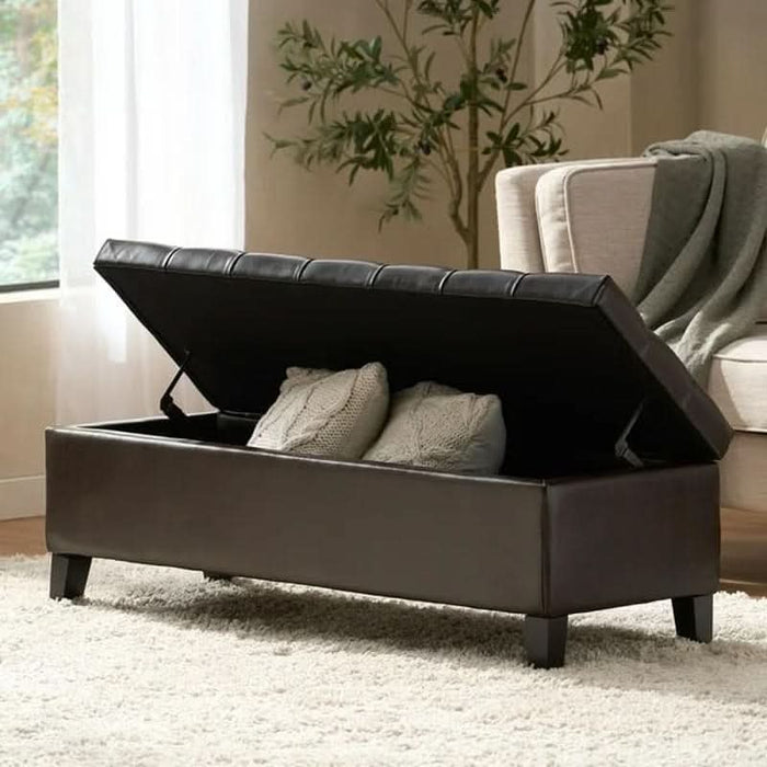 Ottilie Leather Storage Ottoman, Brown