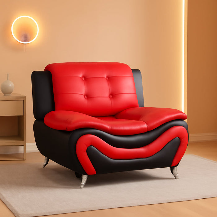 Leather Couches for Living Room, Living Room Couch Set, Sofa for Bedroom, Apartment, Living Room Furniture Sets (A-Leather Black&Red, Chair)