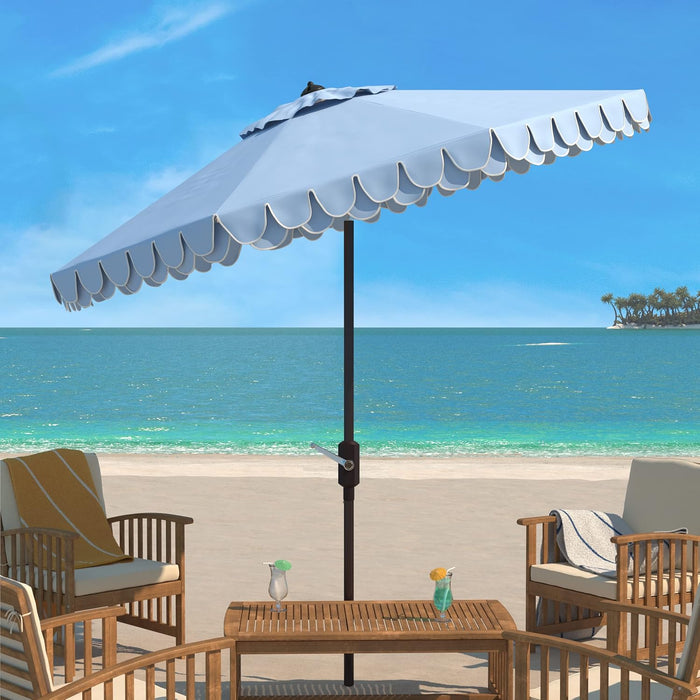 Outdoor - Valance 9-Foot Crank Patio Umbrella - Baby Blue & White Canopy - Brown Aluminum Pole - Decorative Petal Valance Trim - Ideal for Patio, Deck, Poolside, Backyard (PAT8006U)