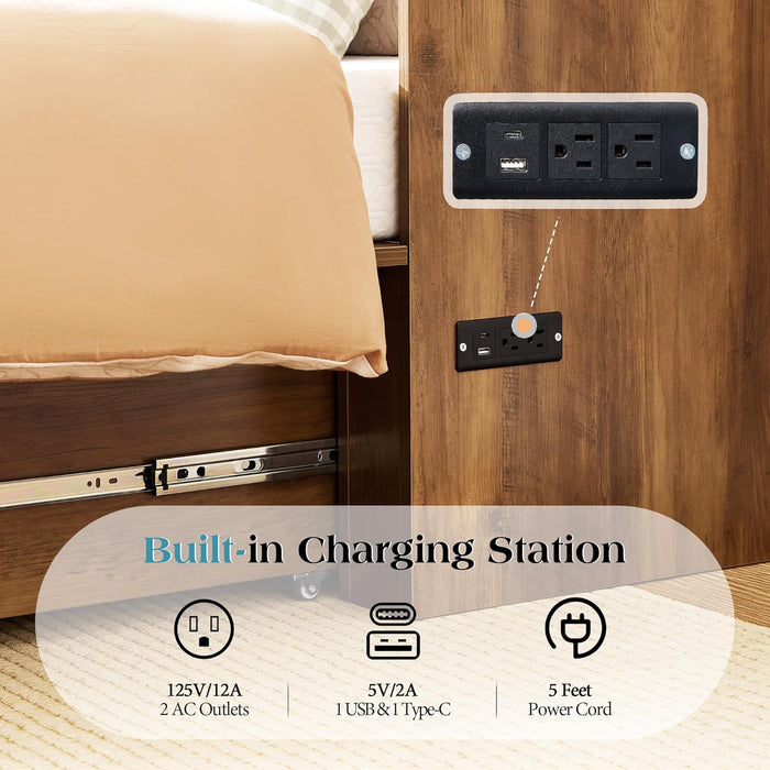 Full Murphy Bed with Storage and Charging Station, Farmhouse Cabinet Bed, Noise-Free, for Guest Room, Apartment, or Office, Barnwood