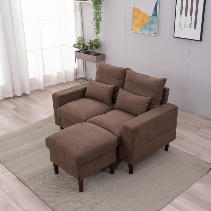 Modern Sofa Set 2 3 Seater with Footstool Sofa Suite Convertible Sectional Furniture for Living Room (Brown, 2 Seater with Footstool)