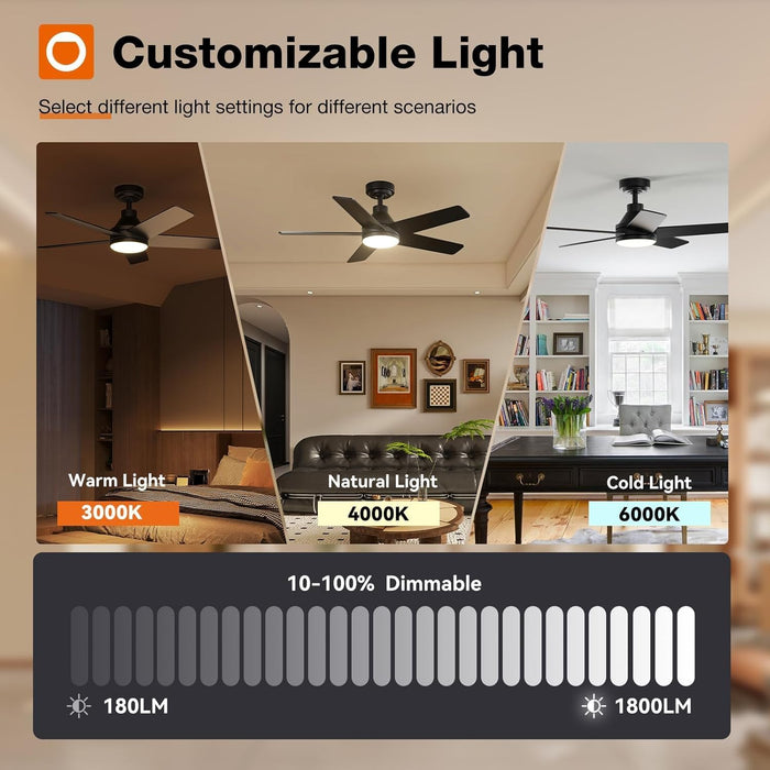 Ceiling Fans with Lights, 42 Inch Black Ceiling Fan with Light and Remote Control, Reversible, 3CCT, Dimmable, Noiseless, Small Ceiling Fan for Bedroom, Farmhouse, Indoor/Outdoor Use