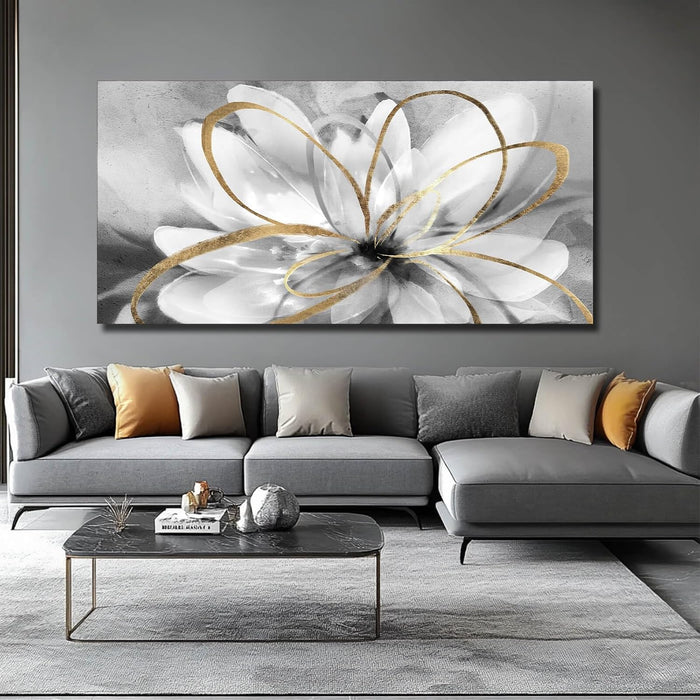 Large Canvas Wall Art White Flower Painting 30X60 Inch Black Art for Living Room Bedroom Office Home Wall Accents