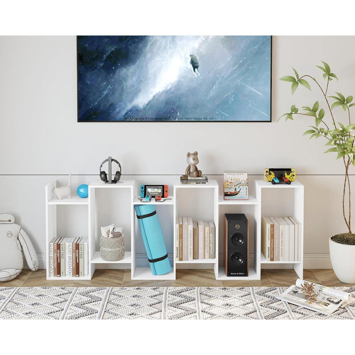 S Shaped Bookshelf, Modern Geometric Bookcase, 6-Tier White Display Case Book Shelf