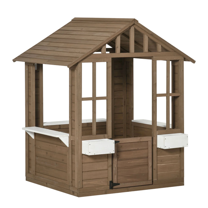 Playhouse for Kids Outdoor with Doors, Windows, Brown