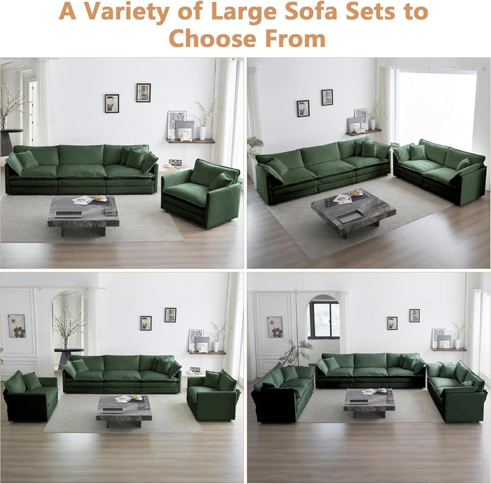 Luxury 3 Piece Sofa Set, 2 Pieces of Single Sofa and 1 Piece of 3 Seater Sofa, Modern Chenille Comfy Cloud Couches Set with 7 Pillows for Living Room Office, Evergreen