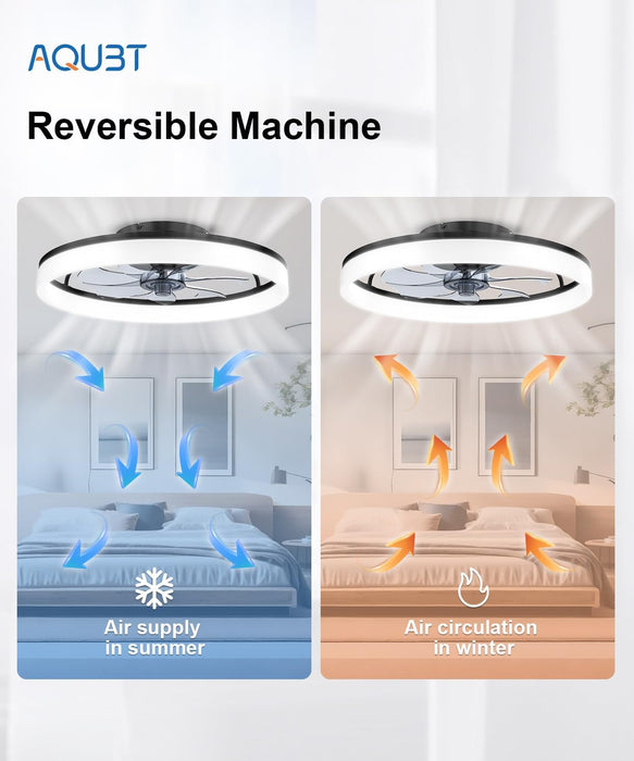 Ceiling Fans with Lights and Remote, 20" Fandelier Ceiling Fan Flush Mount, 3000K-6500K Smart Bladeless LED Fan Light, Modern Low Profile Ceiling Fan with Light for Bedroom, Kids Room and Living Room.