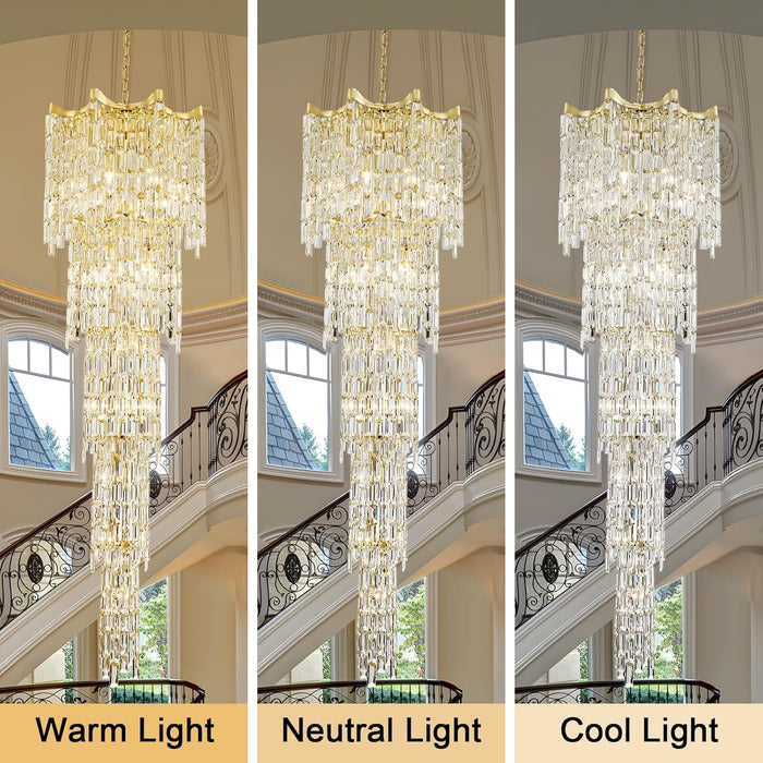 79" Large High Ceiling Chandelier, 21-Light Gold Long Staircase Chandeliers Luxury Foyer Chandelier Top K9 Crystal Tiered Ceiling Light Fixture for Staircase Entryway Hallway Living Room