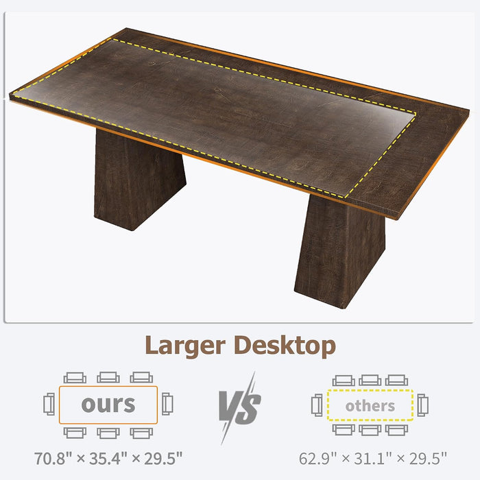 71" Dining Table for 6-8, Rectangle Table with Thick Heavy-Duty Legs | Rectangular Wooden Kitchen Table, Extra Large Desktop, Multi-Purpose Use, Farmhouse, for Living Room, Dining Room, Kitchen