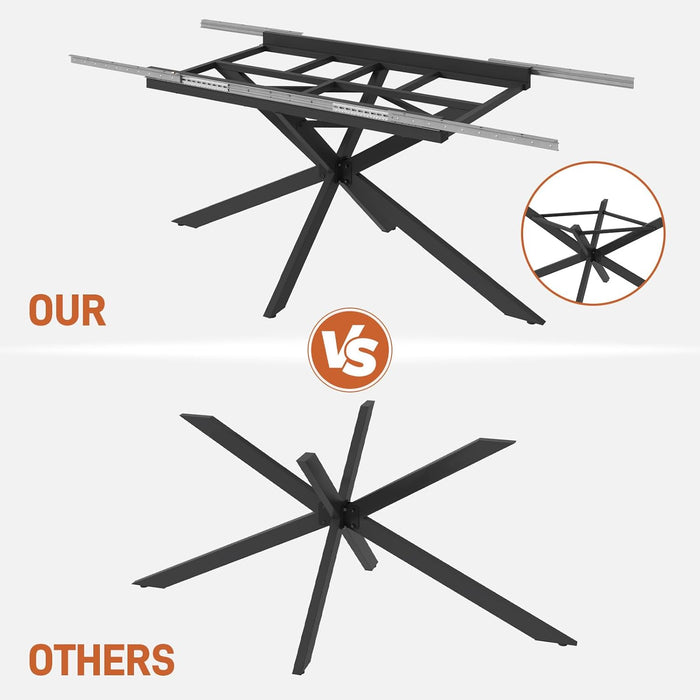 59In-78Inch Extendable Rectangular Dining Table for 6 8 People, Wood Long Dining Room Table W/Removable Leaves,Space Saving,Modern Dinner Table W/Waterproof Tabletop&Metal Legs for Kitchen Living Room