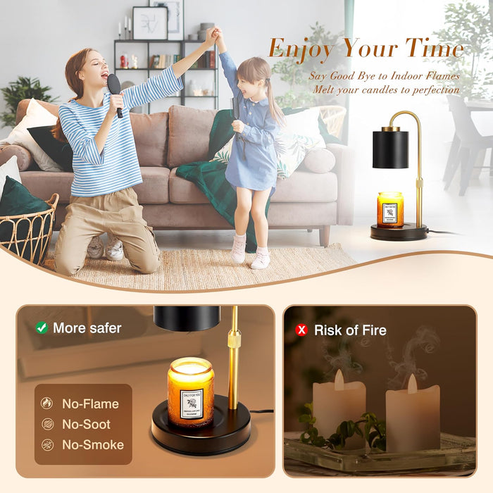 Candle Warmer Lamp with Timer & Dimmer, Height Adjustable Electric Wax Melt Warmer for Jar Candles, Gifts for Mom Home Decor, Black Gold