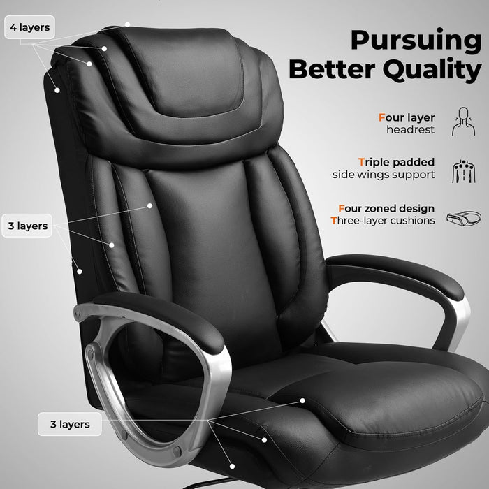 Ergonomic Office Chair Home Office Desk Chairs Comfy Back Support PU Leather Executive Office Chair with Wheels Headrest Padded Armrests Height Adjustable Tilt Swivel Rolling Reclining Seat