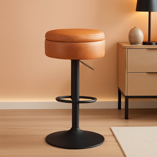 VASAGLE EKHO Collection - 360° Swivel Bar Stools Set of 2, Height Adjustable Barstools with Storage, Synthetic Leather with Stitching, Mid-Century Modern, Kitchen Bar, Easy Assembly, Caramel Brown