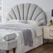 Stunning Crown Design Queen Headboard, Upholstered Soft Velvet Petal Pattern Headboard Queen/Full-Q-Gray