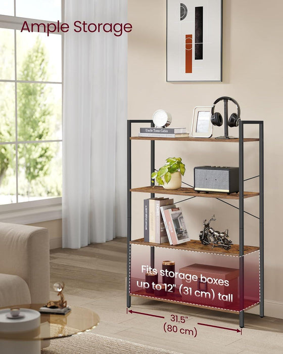 4-Tier Tall Bookshelf, Large Bookcase with Steel Frame, Deep Book Shelf for Living Room, Home Office, Study, 11.8 X 31.5 X 47 Inches, Industrial Style, Honey Brown and Black ULLS140K01