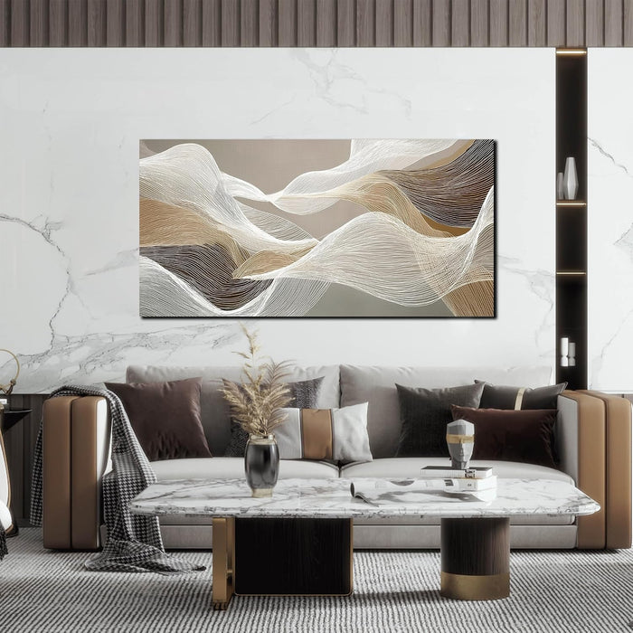 Large Abstract Wall Art Beige Wall Art White Canvas Art Print Modern Artwork for Bedroom Bathroom Living Room Office 24"X 48"