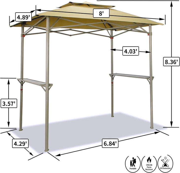 8X5 Grill Gazebo - Pop up Canopy for BBQ and Backyard Patio - Easy Outdoor Barbecue Shade Cover with Double Tier Vented Top & 2 Side Shelves (Beige)