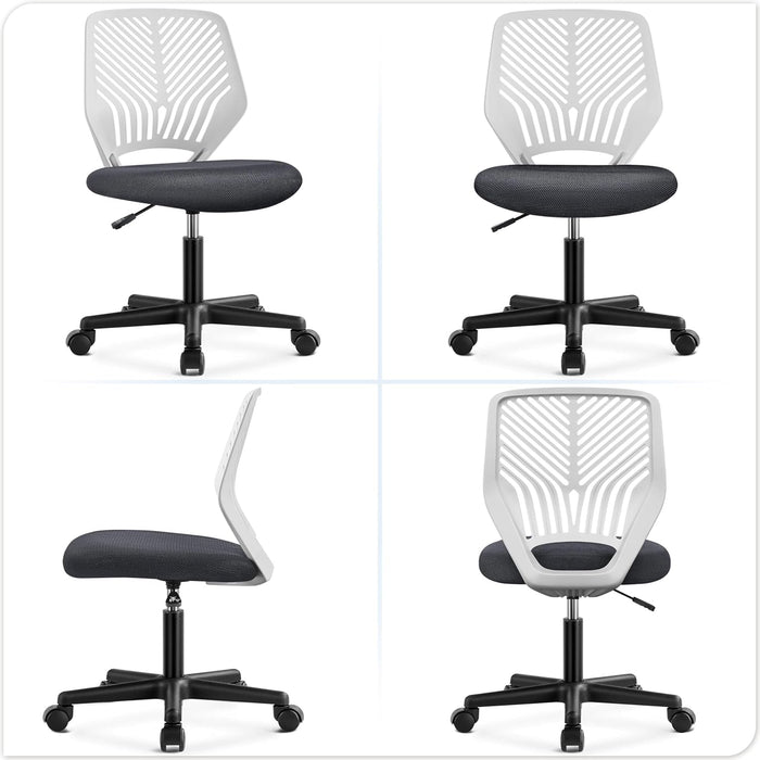 Students Cute Desk Chair Low-Back Armless Study Chair W/Lumbar Support Adjustable Swivel Chair in Home Bedroom School, Dark Gray