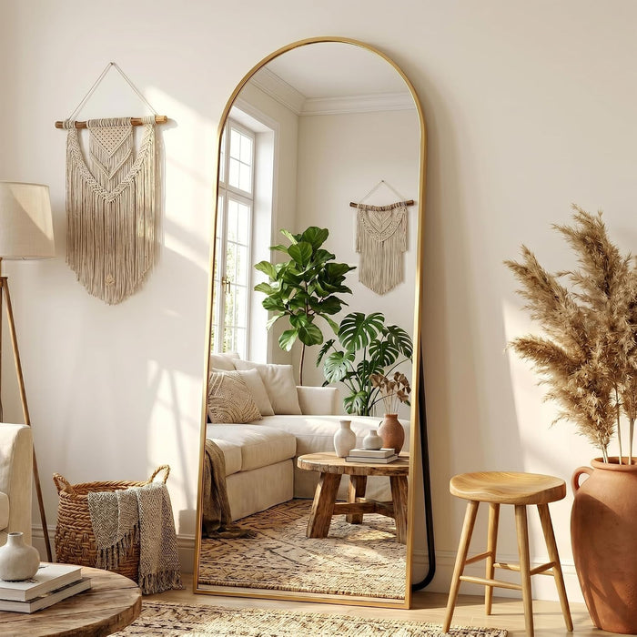 Full Length Mirror, 64" X 21" Arched Full Body Mirror Large Standing Floor Mirrors, Mirrors for Bedroom, Bathroom, Living Room Standing or Wall Leaning, Gold