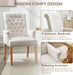 Fabric Dining Chair with Arms, Upholstered Tufted High Back Dining Room Chairs, Accent Armchair with Solid Wood Leg and Nailhead Trim, Kitchen Dining Living Room, Beige