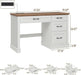 Farmhouse 47" Executive Desk, Computer Desk with Drawers and File Drawer, Workstation Computer Desk with Charging Station for Home Office,Study,Unique White.