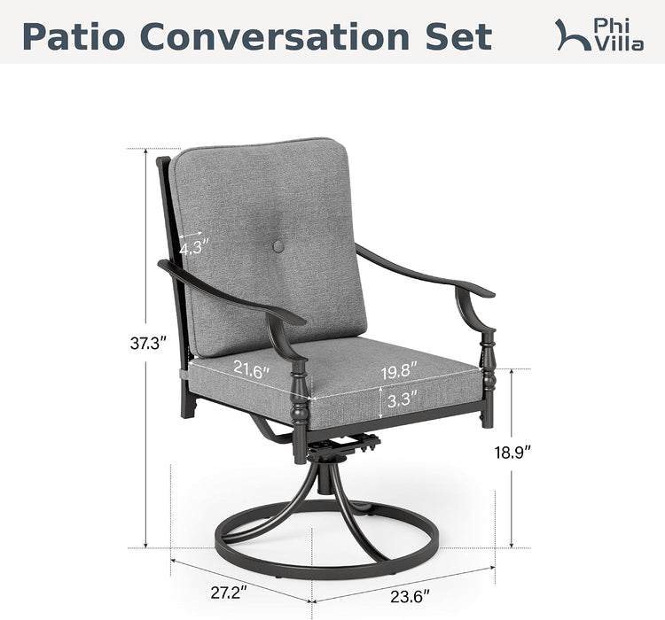Patio Swivel Chairs, Metal Armchairs W/Cushions, 2PCS