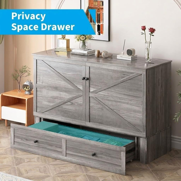 Gray Queen Murphy Cabinet BedFrame With StorageDrawers