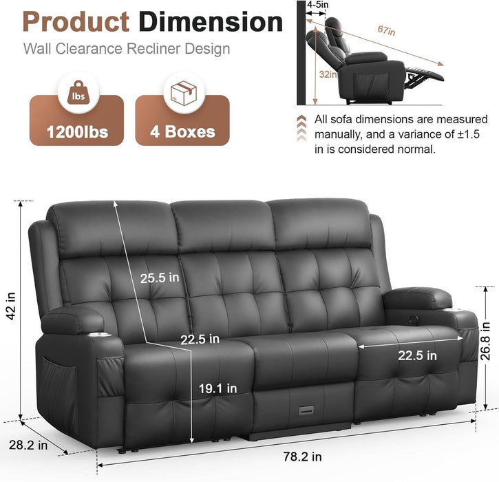 Recliner Sofa, Massage Flip-Back Reclining Sofa 3 Seater Sets Heavy Weight Capacity, RV Loveseat Clearance, Recliner Couch with Storage, Cup Holders, Wall Hugger Couches for Living Room