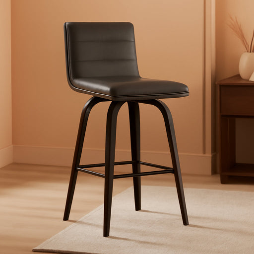 Size Color Options Vienna 30" Bar Height Barstool Brushed Wood Finish Faux Leather, Grey/Black