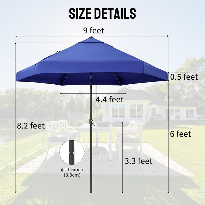 CROWN SHADES 9Ft Patio Umbrella Olefin Slot-Lock Double-Layer Design