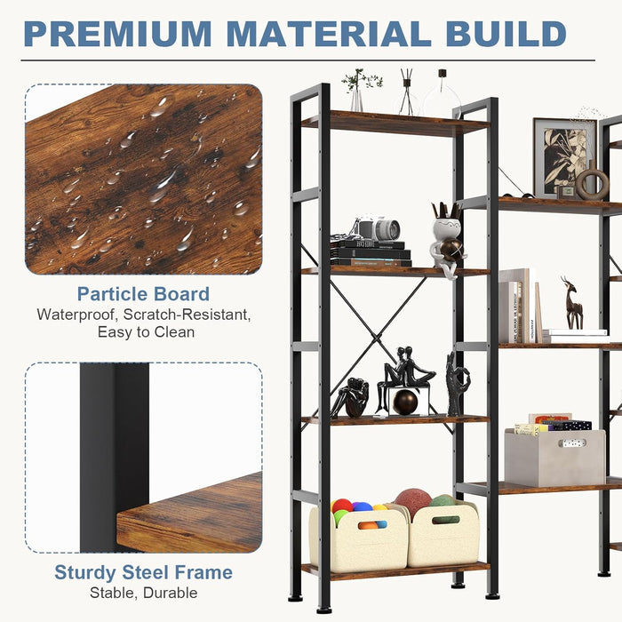 Wide Adjustable Bookshelf With Industrial Modular Panels