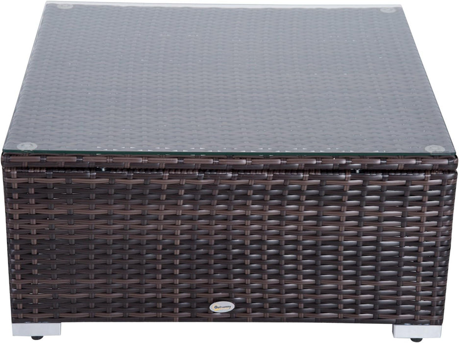 6 Piece Patio Furniture Set Outdoor Wicker Conversation Set All Weather PE Rattan Sectional Sofa Set with Ottoman, Cushions and Tempered Glass Table, Mixed Brown and Cream White