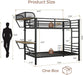 Bunk Bed Twin over Twin, Metal Bunk Beds with Desk & Power Outlet, Heavy-Duty Twin Bunk Beds with Storage Rack, Bunkbeds Frame with Safety Guardrail & Ladders for Juniors, No Box Spring Needed, Black