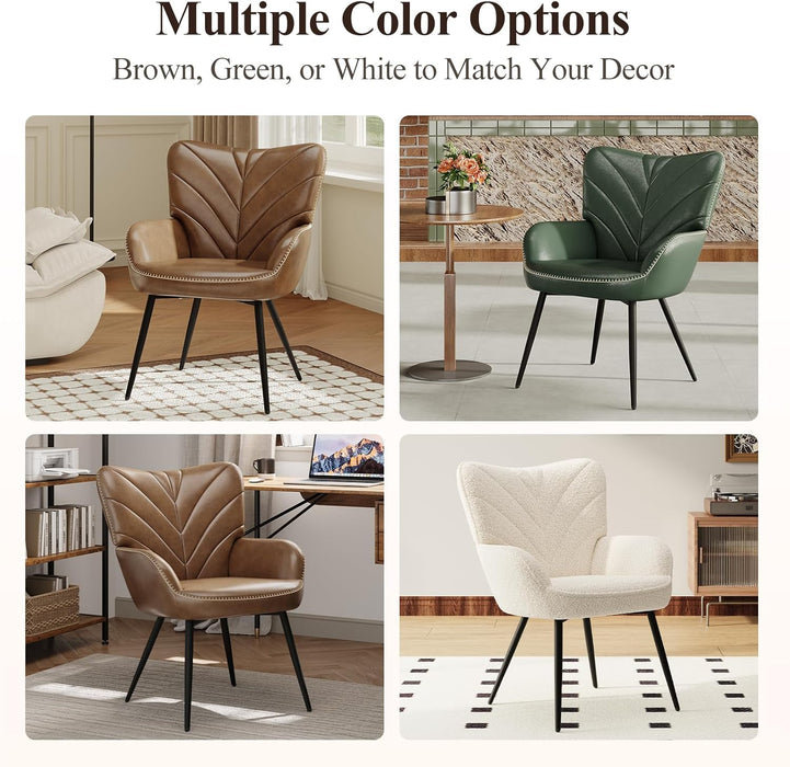 Beige Sherpa Upholstered Accent Chair Curved Backrest
