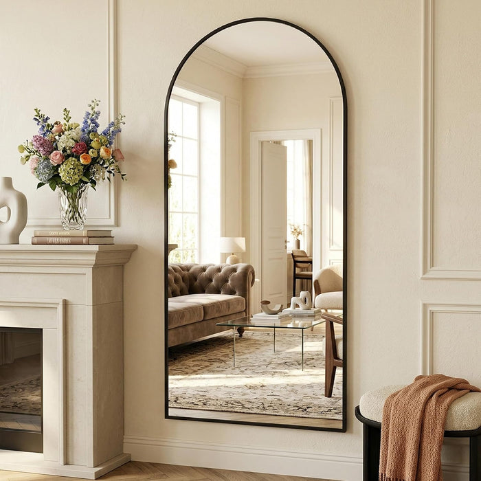 71"×32" Oversized Arched Full‑Length Mirror, Black Floor Mirror