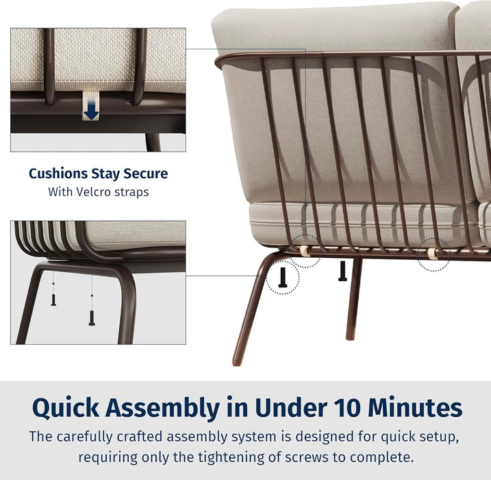 4-Piece Plaza Patio Furniture Set, Outdoor Furniture with Thick Cushion Sofa and Coffee Table, Modern Patio Conversation Set for Garden, Backyard and Porch, Brown & Beige