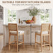 Rattan Counter Bar Stools Set of 4, Farmhouse Bar Stools with Back and Wood Legs, Upholstered Mid Century Modern Fabric Barstools Breakfast Island Chairs for Kitchen Island - White/ 26"