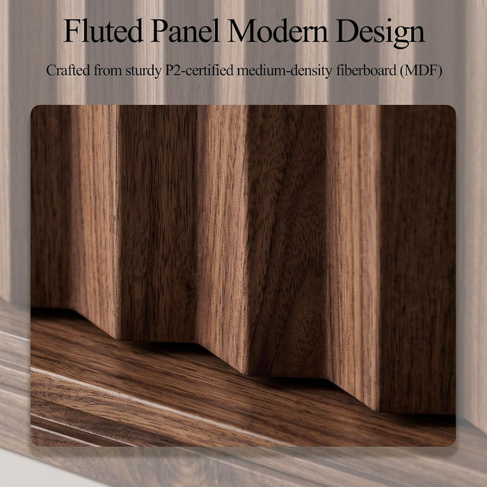 55.1" Wide Walnut Dresser for Bedroom, Fluted 6 Drawer Dresser