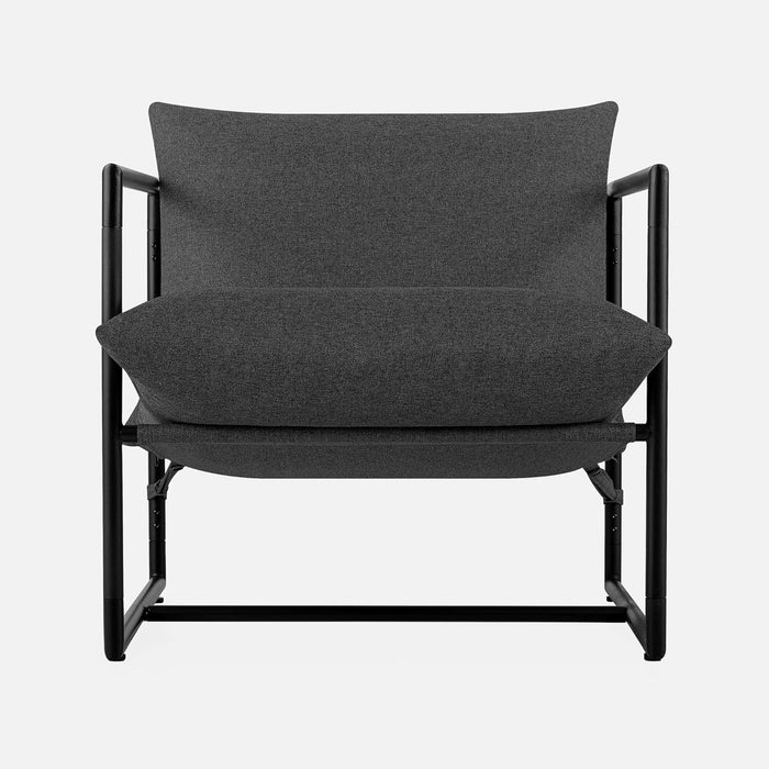 Aidan Sling Accent Chair, Metal Framed Armchair with Shredded Foam Cushioning, Dark Grey