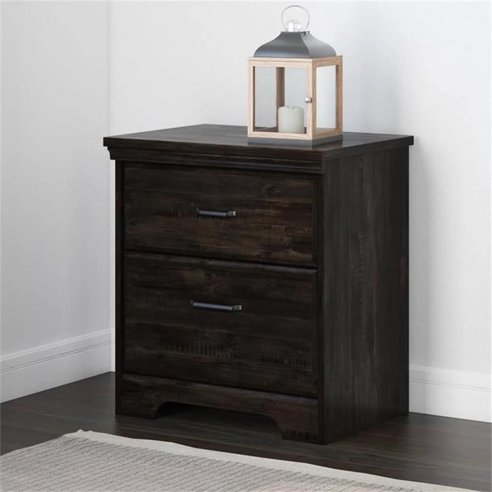 4 Piece Double Dresser Tall Chest and 2 Nightstand Bedroom Set in Rubbed Black